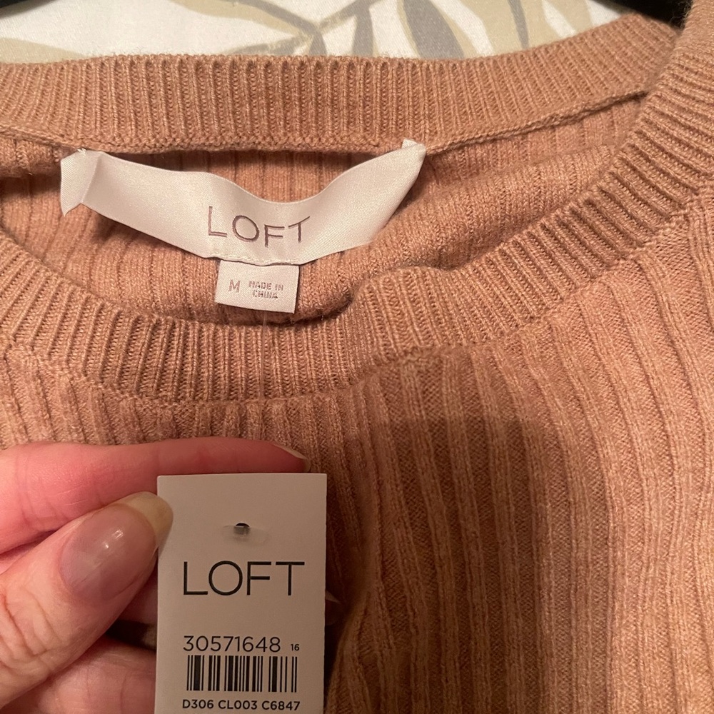 Loft Ribbed Tan Long Sleeve Sweater - Picture 2 of 3